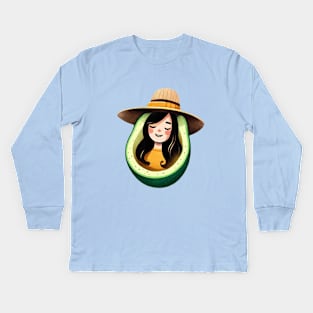 girl with hat inside avocado Kids Long Sleeve T-Shirt